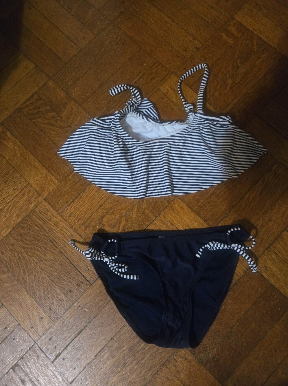 Xhilaration Navy Bikini Bottom with Striped Drawstrings